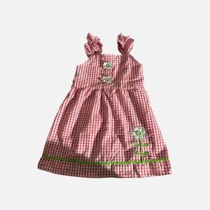 Pink Gingham Kids Dress with Floral Embroidery